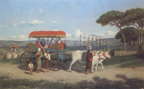 Louis emile pinel de Grandchamp Femme turque en promenade huile sur panneau (mk32) oil painting picture
